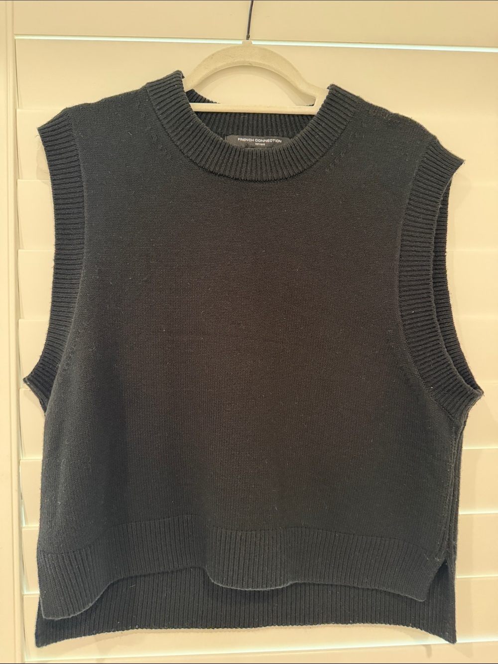 French Connection Black Ribbed Crewneck Vest